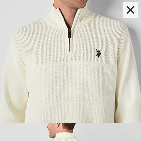Brand New In Package Men’s Large U.S. Polo Assn. Textured Quarter Zip Sweater - Picture 2 of 5